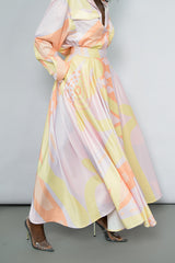 SAMARA MAXI PLEATED UMBRELLA SKIRT IN PASTEL KAYSERI PRINT