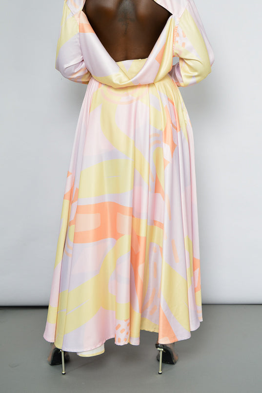 SAMARA MAXI PLEATED UMBRELLA SKIRT IN PASTEL KAYSERI PRINT