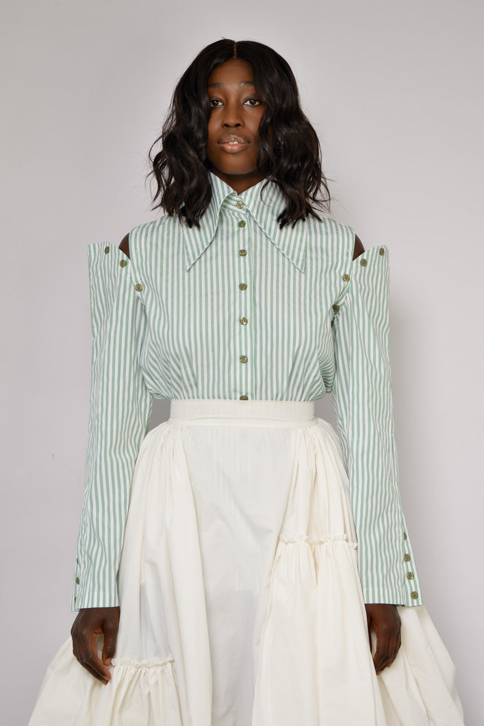 ZURICH STRIPED SHIRT WITH DETACHABLE SLEEVES IN GREEN