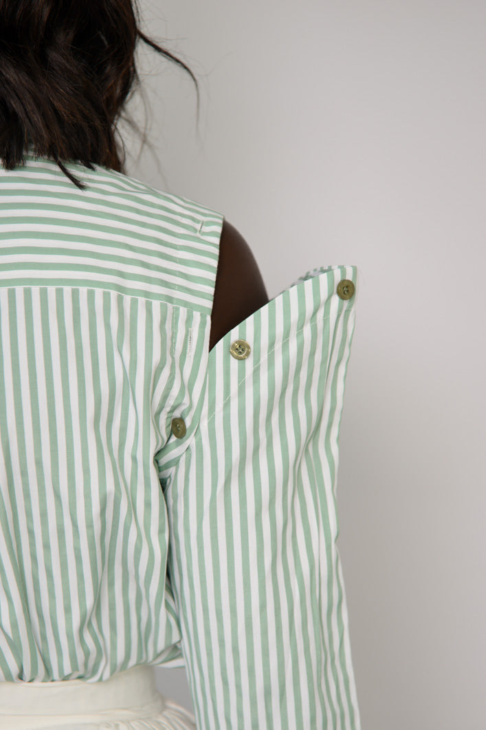 ZURICH STRIPED SHIRT WITH DETACHABLE SLEEVES IN GREEN