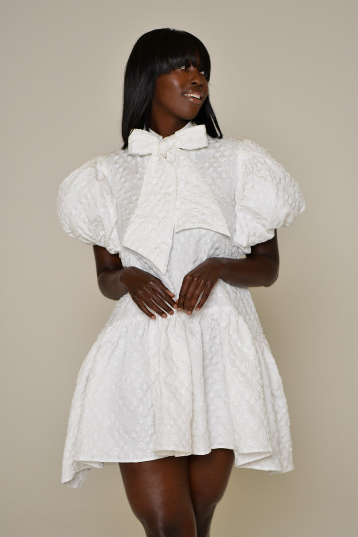 ANCONA A-LINE PUFF SLEEVE DRESS IN WHITE