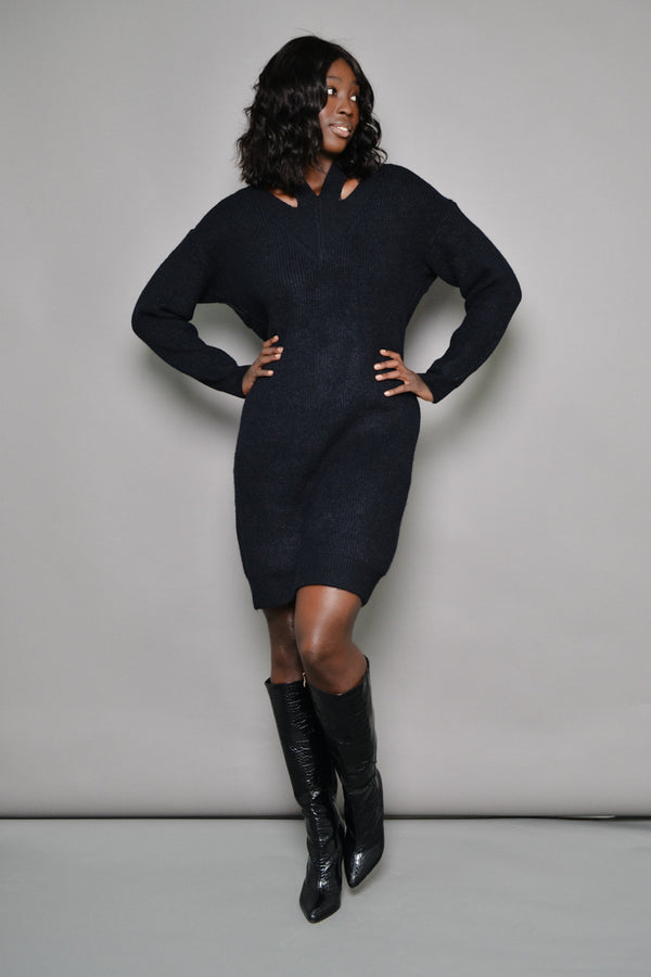 ASTON OFF THE SHOULDER SWEATER DRESS IN BLACK
