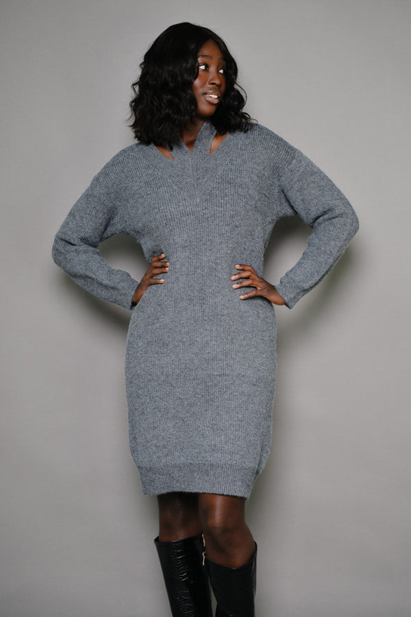 ASTON OFF THE SHOULDER SWEATER DRESS IN GREY