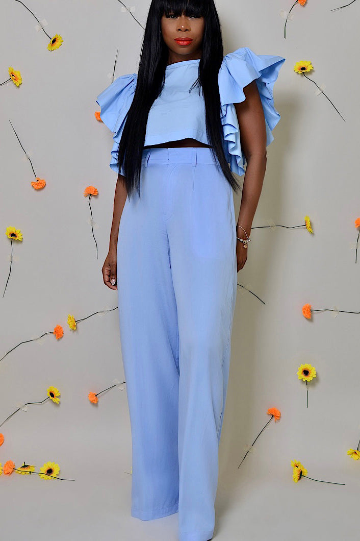 BASEL WIDE LEG PANTS IN BLUE