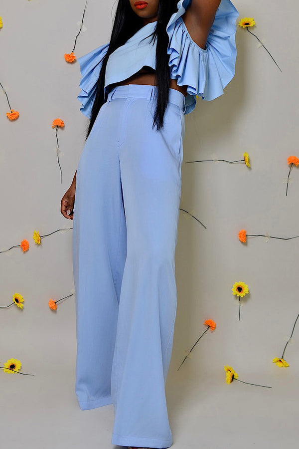 BASEL WIDE LEG PANTS IN BLUE