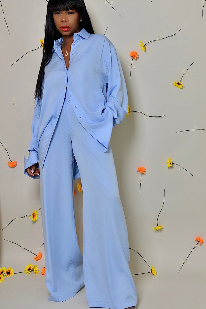 BASEL SEMI BACKLESS SHIRT DRESS IN BLUE