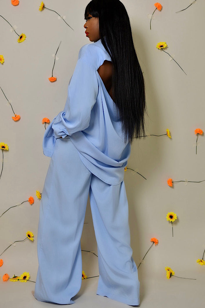 BASEL WIDE LEG PANTS IN BLUE