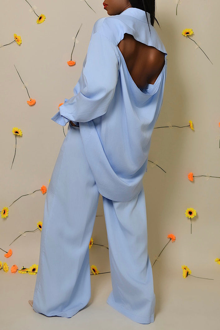 BASEL SEMI BACKLESS SHIRT DRESS IN BLUE