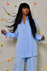 BASEL SEMI BACKLESS SHIRT DRESS IN BLUE