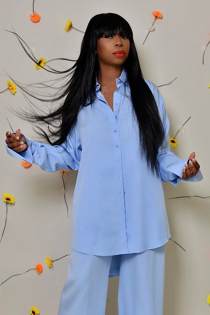 BASEL SEMI BACKLESS SHIRT DRESS IN BLUE