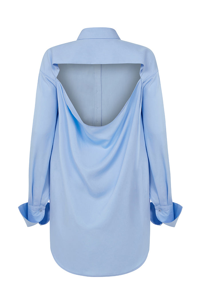 BASEL SEMI BACKLESS SHIRT DRESS IN BLUE