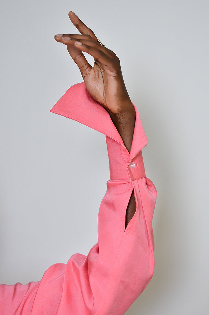 BASEL SEMI BACKLESS SHIRT DRESS IN PINK