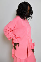BASEL SEMI BACKLESS SHIRT DRESS IN PINK