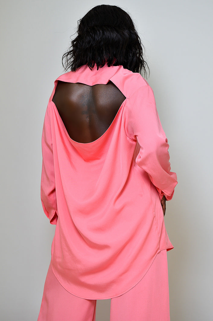 BASEL SEMI BACKLESS SHIRT DRESS IN PINK