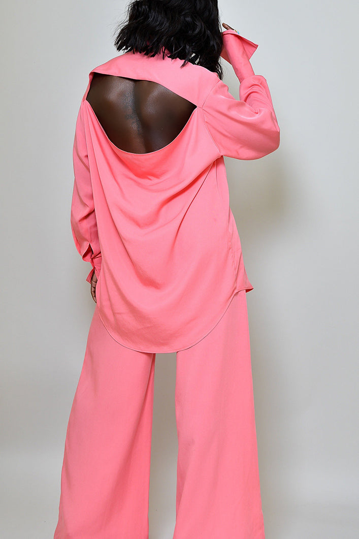BASEL SEMI BACKLESS SHIRT DRESS IN PINK
