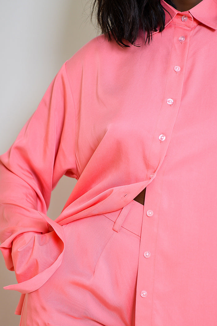 BASEL SEMI BACKLESS SHIRT DRESS IN PINK