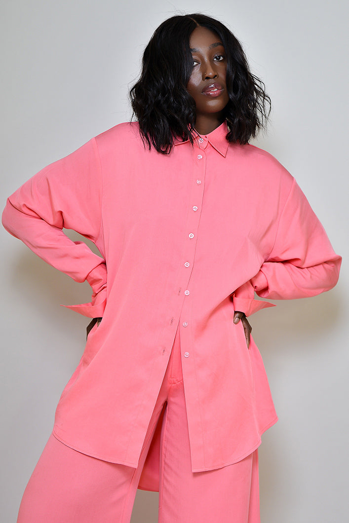 BASEL SEMI BACKLESS SHIRT DRESS IN PINK