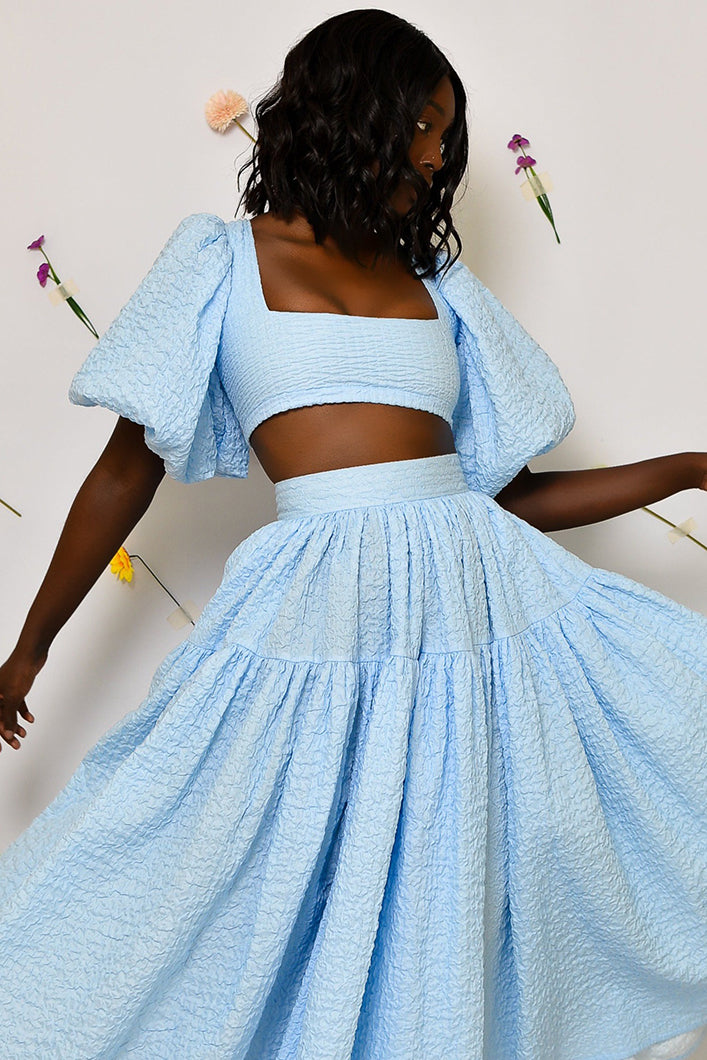 BASTIA LACE UP BACK BABYDOLL TOP IN BLUE