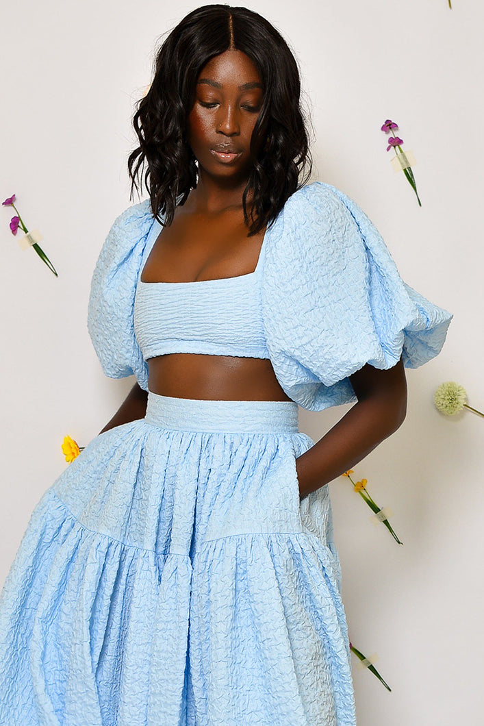 BASTIA LACE UP BACK BABYDOLL TOP IN BLUE