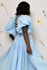 BASTIA LACE UP BACK BABYDOLL TOP IN BLUE