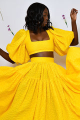 BASTIA LACE UP BACK BABYDOLL TOP IN YELLOW
