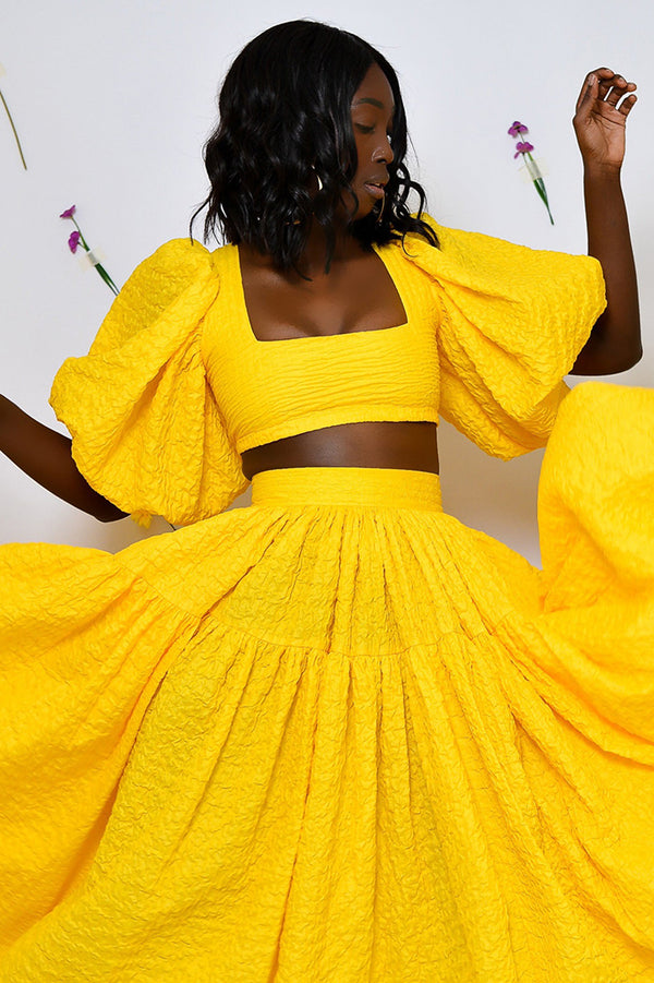 BASTIA LACE UP BACK BABYDOLL TOP IN YELLOW