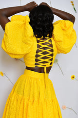 BASTIA LACE UP BACK BABYDOLL TOP IN YELLOW
