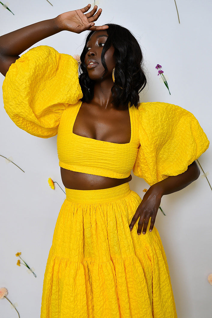 BASTIA LACE UP BACK BABYDOLL TOP IN YELLOW