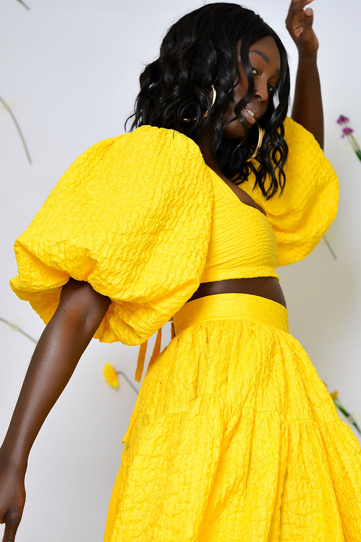 BASTIA LACE UP BACK BABYDOLL TOP IN YELLOW