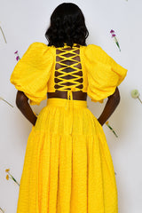 BASTIA LACE UP BACK BABYDOLL TOP IN YELLOW