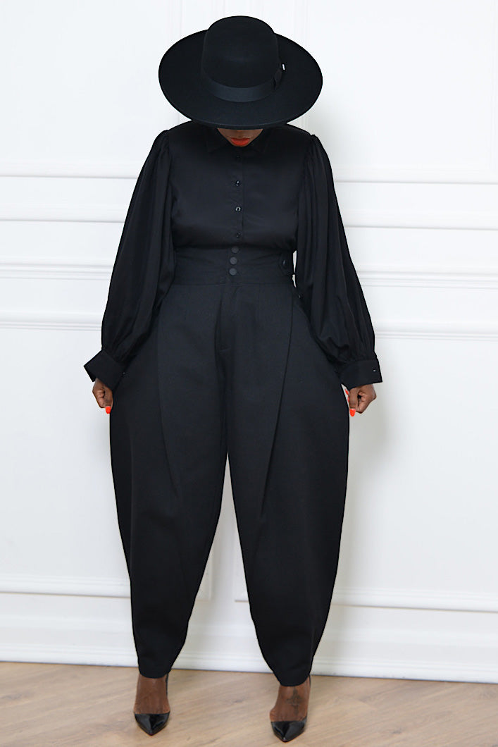 BEIRUT HIGH WAIST TIE CUFF PANTS IN BLACK