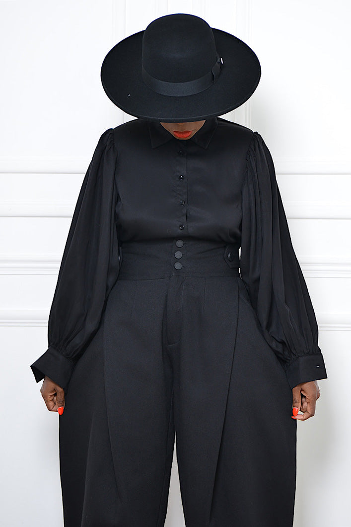 BEIRUT HIGH WAIST TIE CUFF PANTS IN BLACK