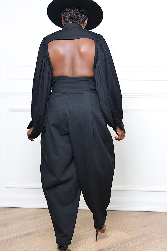 BEIRUT HIGH WAIST TIE CUFF PANTS IN BLACK