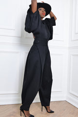 BEIRUT HIGH WAIST TIE CUFF PANTS IN BLACK