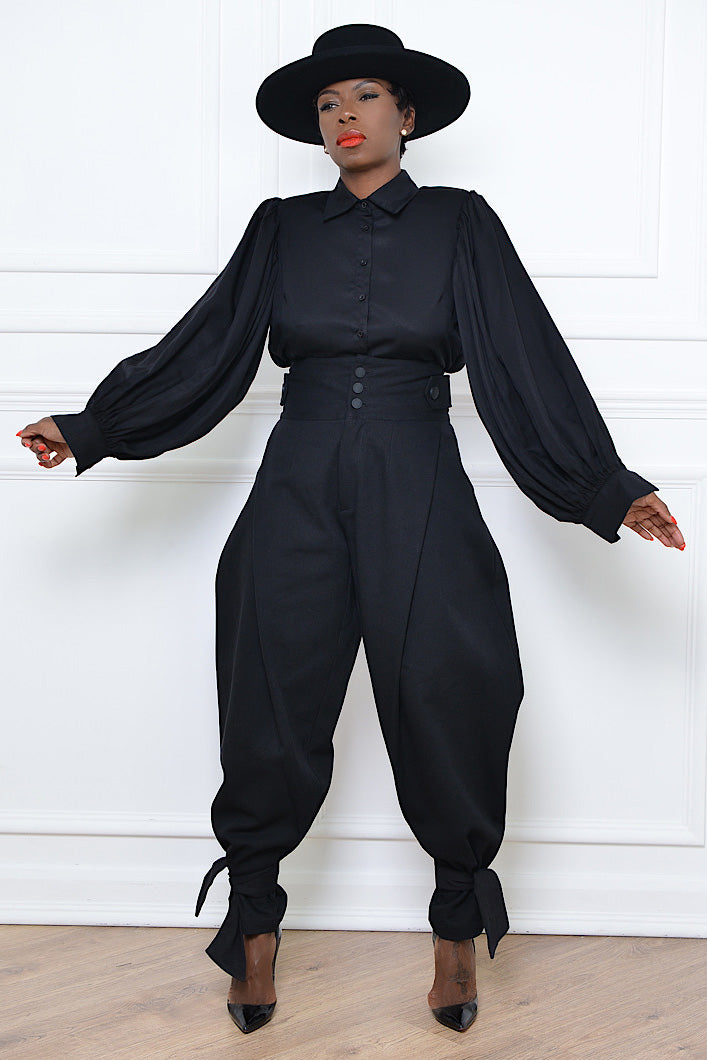 BEIRUT HIGH WAIST TIE CUFF PANTS IN BLACK