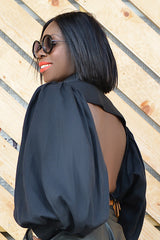 BILOXI BACKLESS PUFF SLEEVE SHIRT IN BLACK