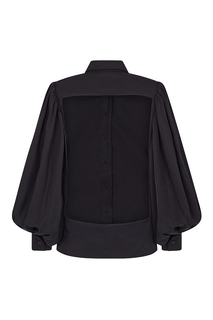 BILOXI BACKLESS PUFF SLEEVE SHIRT IN BLACK