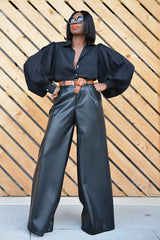 BILOXI BACKLESS PUFF SLEEVE SHIRT IN BLACK