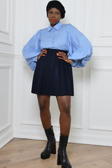 BILOXI SHOULDER PADDED BACKLESS SHIRT IN BLUE