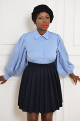 BILOXI SHOULDER PADDED BACKLESS SHIRT IN BLUE