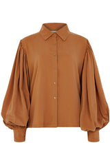 BILOXI BACKLESS PUFF SLEEVE SHIRT IN BROWN