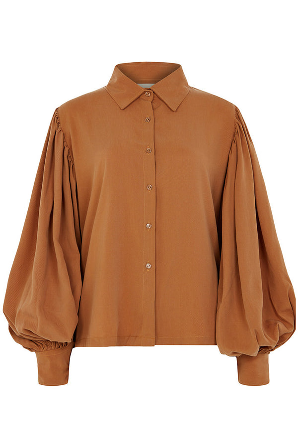 BILOXI BACKLESS PUFF SLEEVE SHIRT IN BROWN