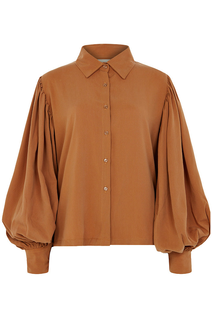 BILOXI BACKLESS PUFF SLEEVE SHIRT IN BROWN