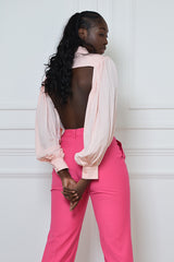 BILOXI BACKLESS PUFF SLEEVE SHIRT IN PINK