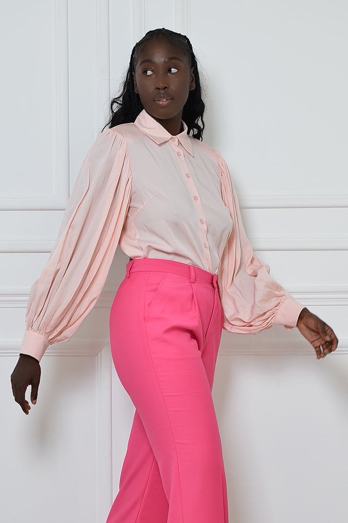 BILOXI BACKLESS PUFF SLEEVE SHIRT IN PINK