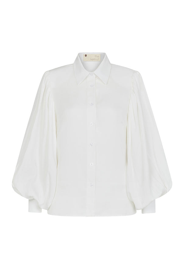 BILOXI BACKLESS PUFF SLEEVE SHIRT IN WHITE