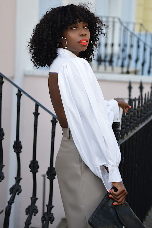 BILOXI BACKLESS PUFF SLEEVE SHIRT IN WHITE