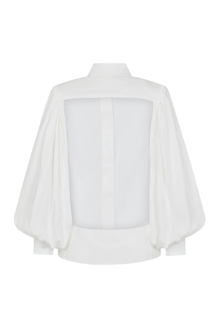 BILOXI BACKLESS PUFF SLEEVE SHIRT IN WHITE