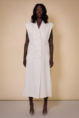 BORDEAUX SLEEVELESS LINEN BLAZER DRESS IN OFF WHITE