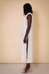BORDEAUX SLEEVELESS LINEN BLAZER DRESS IN OFF WHITE